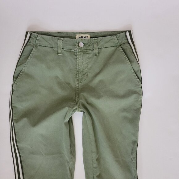 L'Agence Jem Brigade Denim Cropped Trouser Side Stripe Pant, Green - Picture 3 of 13